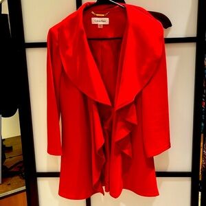 Calvin Klein Ruffle lapel open front blazer jacket red women’s 2 small